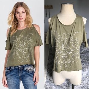 ❌SOLD❌ NWT! Miss Me Olive Open Shoulder Top